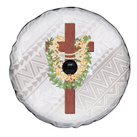 Hawaii Ka Pule a ka Haku Memorial Spare Tire Cover Flower Lei Cross - Ivory White LT7 - Polynesian Pride