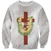 Hawaii Ka Pule a ka Haku Memorial Sweatshirt Flower Lei Cross - Ivory White LT7 Unisex Ivory - Polynesian Pride