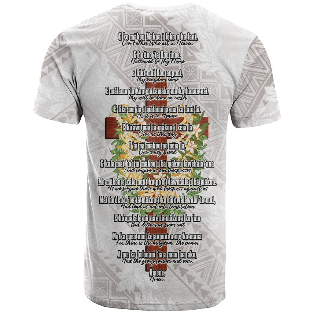 Hawaii Ka Pule a ka Haku Memorial T Shirt Flower Lei Cross - Ivory White LT7 - Polynesian Pride