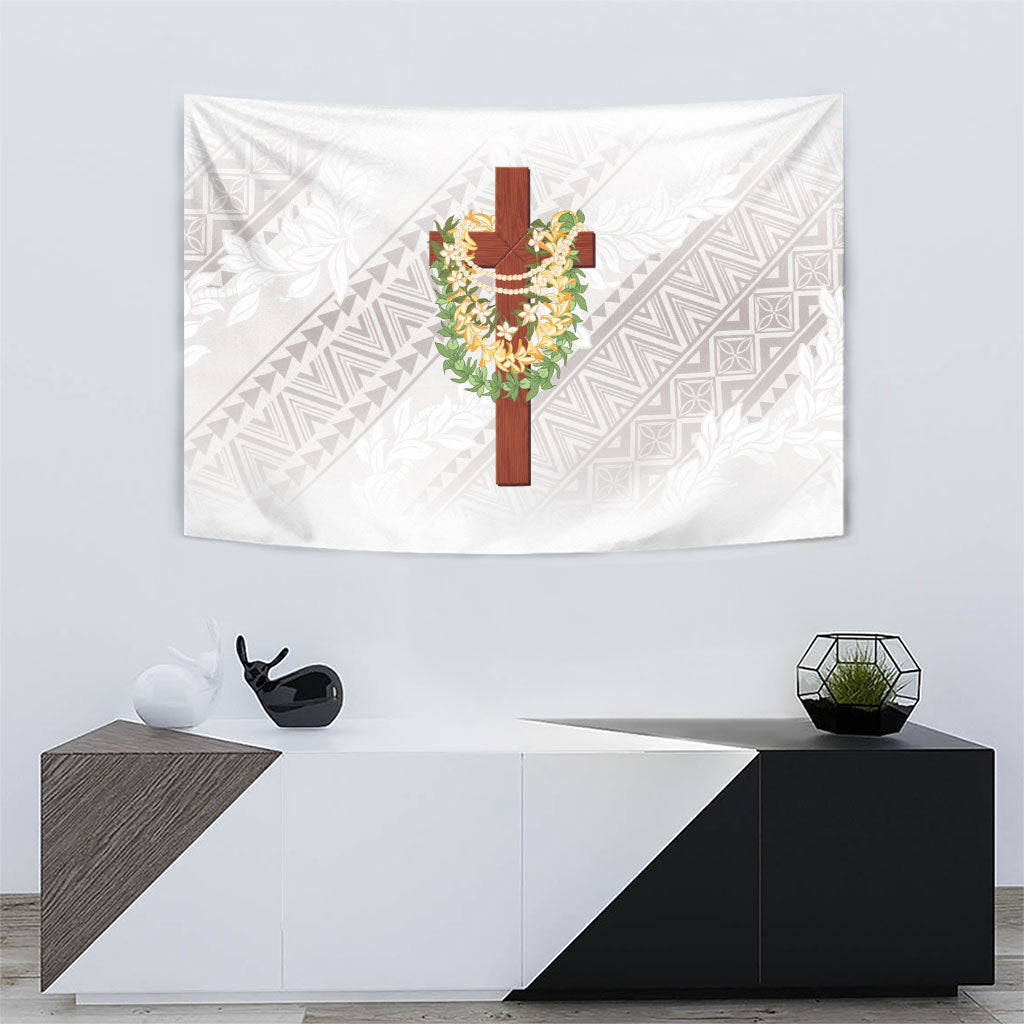 Hawaii Ka Pule a ka Haku Memorial Tapestry Flower Lei Cross - Ivory White LT7 - Polynesian Pride