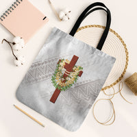 Hawaii ⁠Ka Pule a ka Haku Memorial Tote Bag Flower Lei Cross - Ivory White