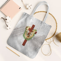 Hawaii ⁠Ka Pule a ka Haku Memorial Tote Bag Flower Lei Cross - Ivory White