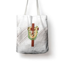 Hawaii ⁠Ka Pule a ka Haku Memorial Tote Bag Flower Lei Cross - Ivory White