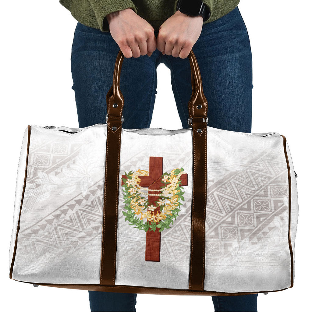 Hawaii ⁠Ka Pule a ka Haku Memorial Travel Bag Flower Lei Cross - Ivory White