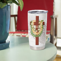 Hawaii Ka Pule a ka Haku Memorial Tumbler Cup Flower Lei Cross - Ivory White LT7 - Polynesian Pride
