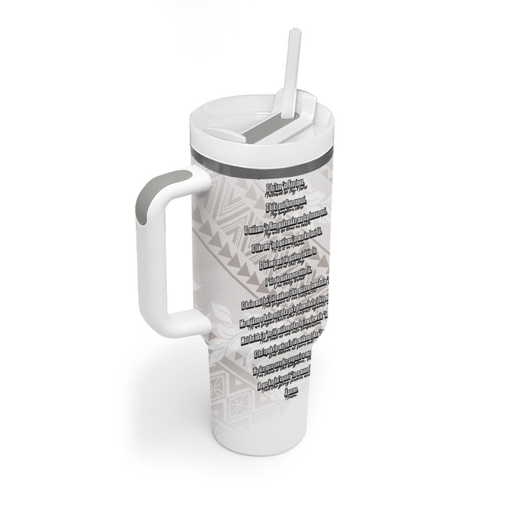 Hawaii Ka Pule a ka Haku Memorial Tumbler With Handle Flower Lei Cross - Ivory White LT7 - Polynesian Pride