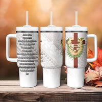 Hawaii Ka Pule a ka Haku Memorial Tumbler With Handle Flower Lei Cross - Ivory White LT7 - Polynesian Pride