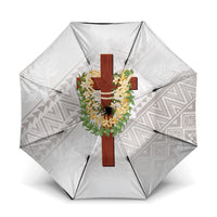 Hawaii ⁠Ka Pule a ka Haku Memorial Umbrella Flower Lei Cross - Ivory White