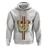 Hawaii Ka Pule a ka Haku Memorial Zip Hoodie Flower Lei Cross - Ivory White LT7 Zip Hoodie Ivory - Polynesian Pride