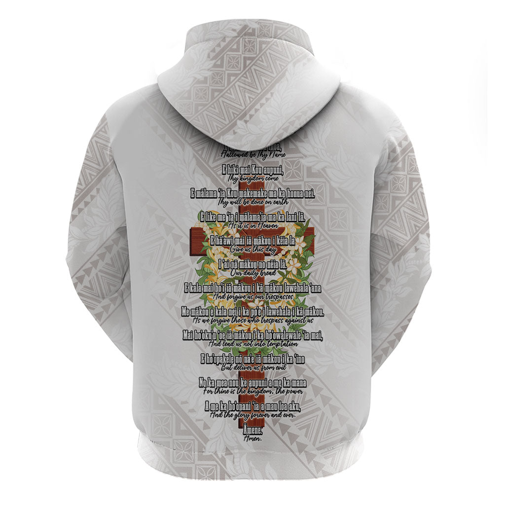 Hawaii Ka Pule a ka Haku Memorial Zip Hoodie Flower Lei Cross - Ivory White LT7 - Polynesian Pride