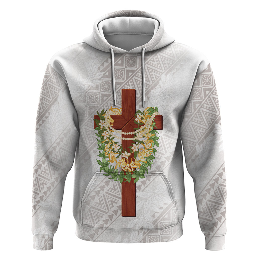 Hawaii Ka Pule a ka Haku Memorial Zip Hoodie Flower Lei Cross - Ivory White LT7 Pullover Hoodie Ivory - Polynesian Pride