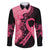 Polynesian Family Matching Long Sleeve Bodycon Dress and Hawaiian Shirt Plumeria Breast Cancer Awareness Survivor Ribbon Pink LT7 Dad's Shirt - Long Sleeve Black Pink - Polynesian Pride