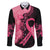 Polynesian Family Matching Off Shoulder Short Dress and Hawaiian Shirt Plumeria Breast Cancer Awareness Survivor Ribbon Pink LT7 Dad's Shirt - Long Sleeve Black Pink - Polynesian Pride