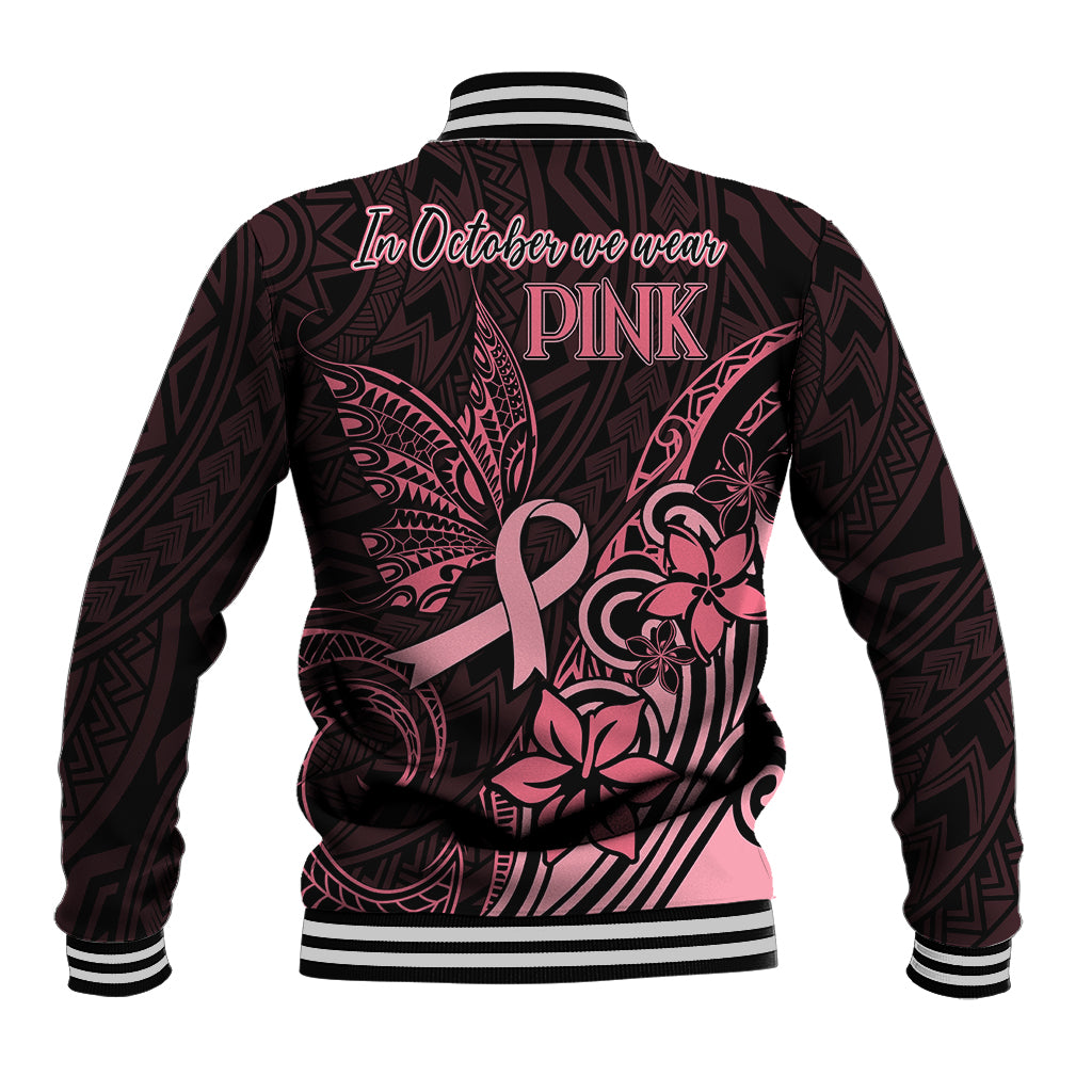 Polynesian Baseball Jacket Breast Cancer RIbbon Butterfly Mix Plumeria Curves Pink LT7 - Polynesian Pride