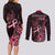 Polynesian Couples Matching Long Sleeve Bodycon Dress and Long Sleeve Button Shirts Breast Cancer RIbbon Butterfly Mix Plumeria Curves Pink LT7 - Polynesian Pride