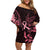 Polynesian Family Matching Off Shoulder Short Dress and Hawaiian Shirt Breast Cancer RIbbon Butterfly Mix Plumeria Curves Pink LT7 Mom's Dress Black Pink - Polynesian Pride