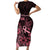 Polynesian Family Matching Short Sleeve Bodycon Dress and Hawaiian Shirt Breast Cancer RIbbon Butterfly Mix Plumeria Curves Pink LT7 Mom's Dress Black Pink - Polynesian Pride