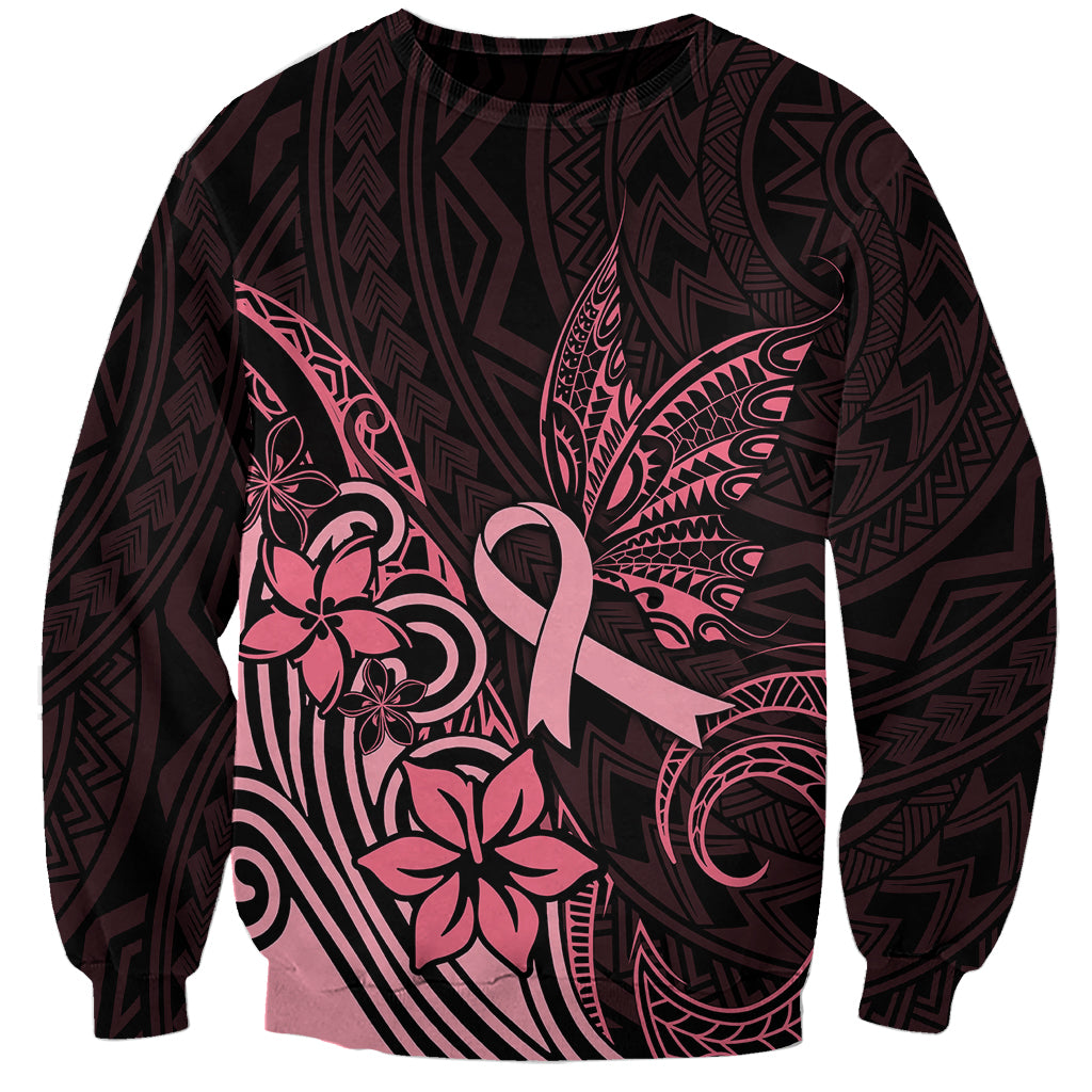 Polynesian Sweatshirt Breast Cancer RIbbon Butterfly Mix Plumeria Curves Pink LT7 Unisex Black Pink - Polynesian Pride