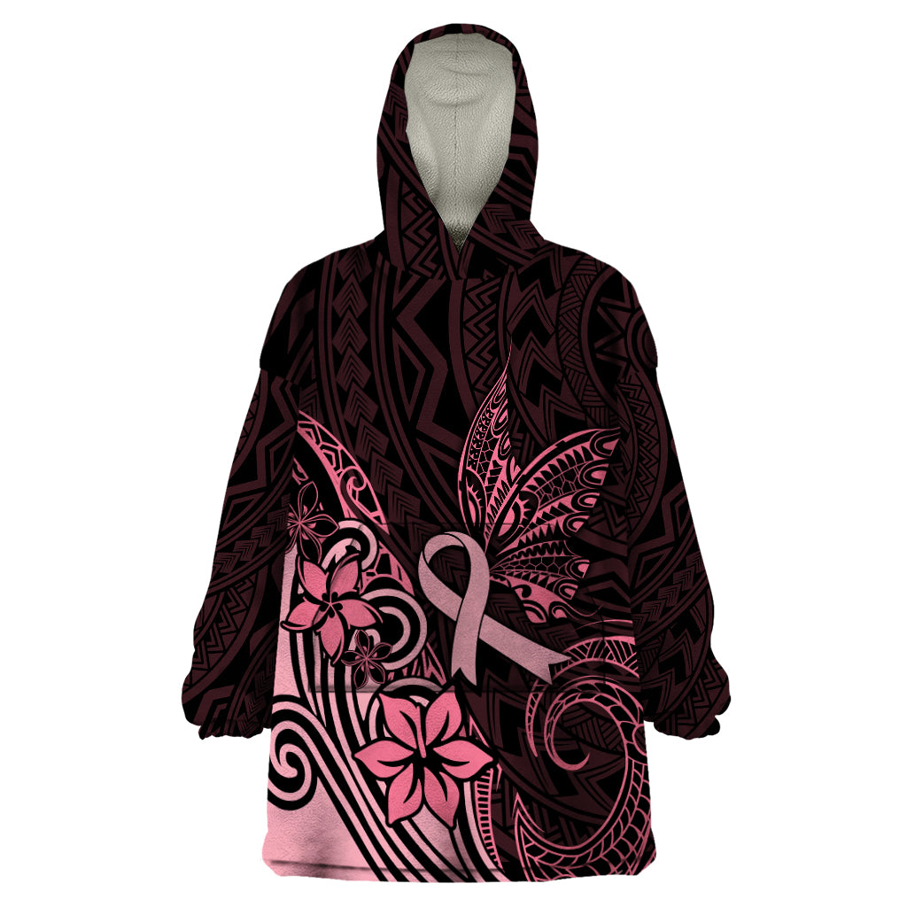 Polynesian Wearable Blanket Hoodie Breast Cancer RIbbon Butterfly Mix Plumeria Curves Pink LT7 One Size Black Pink - Polynesian Pride