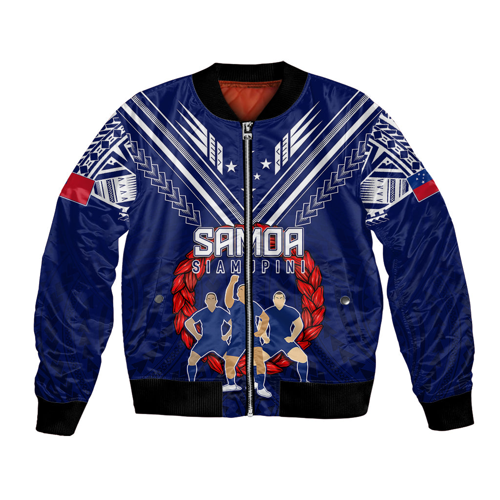 Personalised Samoa Rugby Bomber Jacket World Cup 2023 Siamupini Siva Tau LT7 Unisex Blue - Polynesian Pride