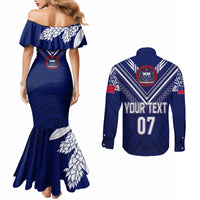 Personalised Samoa Rugby Couples Matching Mermaid Dress and Long Sleeve Button Shirts World Cup 2023 Siamupini Siva Tau LT7 - Polynesian Pride