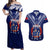 Personalised Samoa Rugby Couples Matching Off Shoulder Maxi Dress and Hawaiian Shirt World Cup 2023 Siamupini Siva Tau LT7 Blue - Polynesian Pride