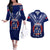 Personalised Samoa Rugby Couples Matching Off The Shoulder Long Sleeve Dress and Hawaiian Shirt World Cup 2023 Siamupini Siva Tau LT7 Blue - Polynesian Pride