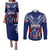 Personalised Samoa Rugby Couples Matching Puletasi Dress and Long Sleeve Button Shirts World Cup 2023 Siamupini Siva Tau LT7 Blue - Polynesian Pride