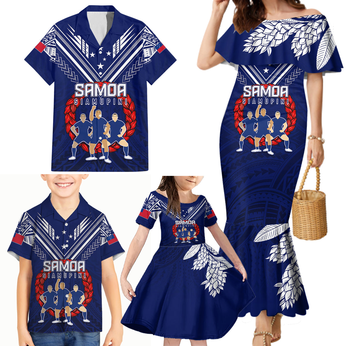 Personalised Samoa Rugby Family Matching Mermaid Dress and Hawaiian Shirt World Cup 2023 Siamupini Siva Tau LT7 - Polynesian Pride