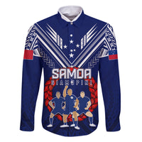 Personalised Samoa Rugby Family Matching Off Shoulder Short Dress and Hawaiian Shirt World Cup 2023 Siamupini Siva Tau LT7 Dad's Shirt - Long Sleeve Blue - Polynesian Pride