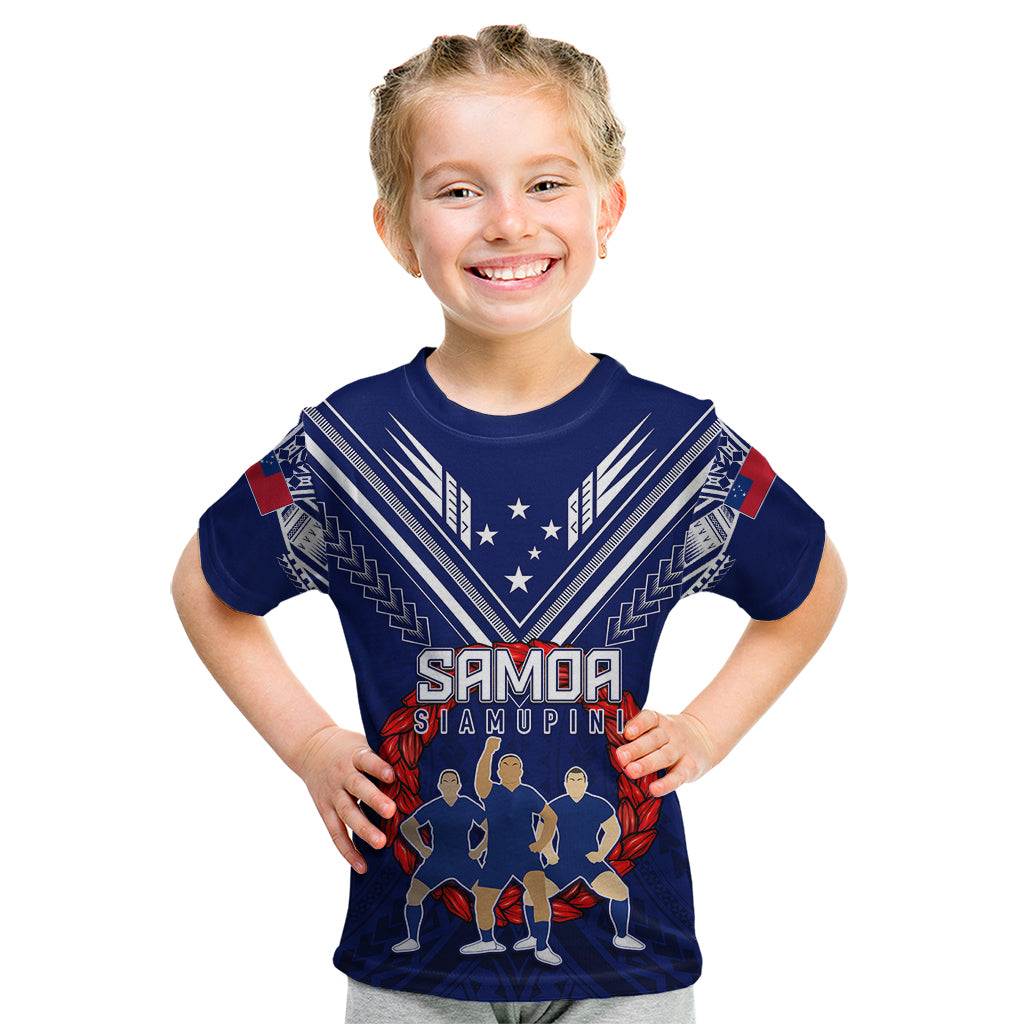 Personalised Samoa Rugby Kid T Shirt World Cup 2023 Siamupini Siva Tau LT7 Blue - Polynesian Pride