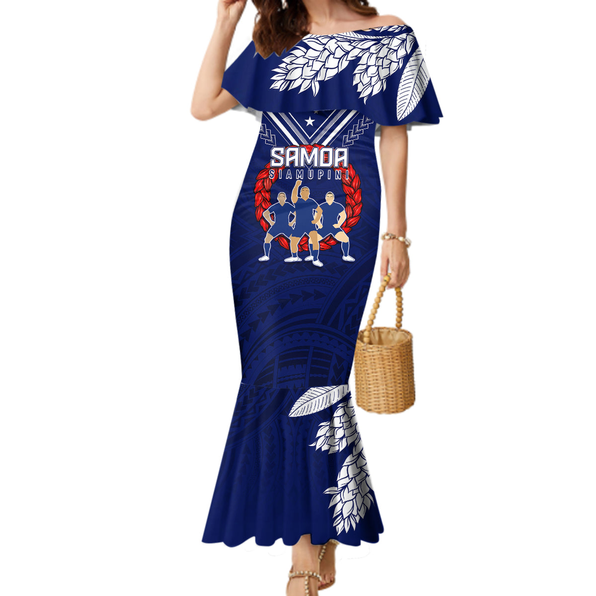 Personalised Samoa Rugby Mermaid Dress World Cup 2023 Siamupini Siva Tau LT7 Women Blue - Polynesian Pride