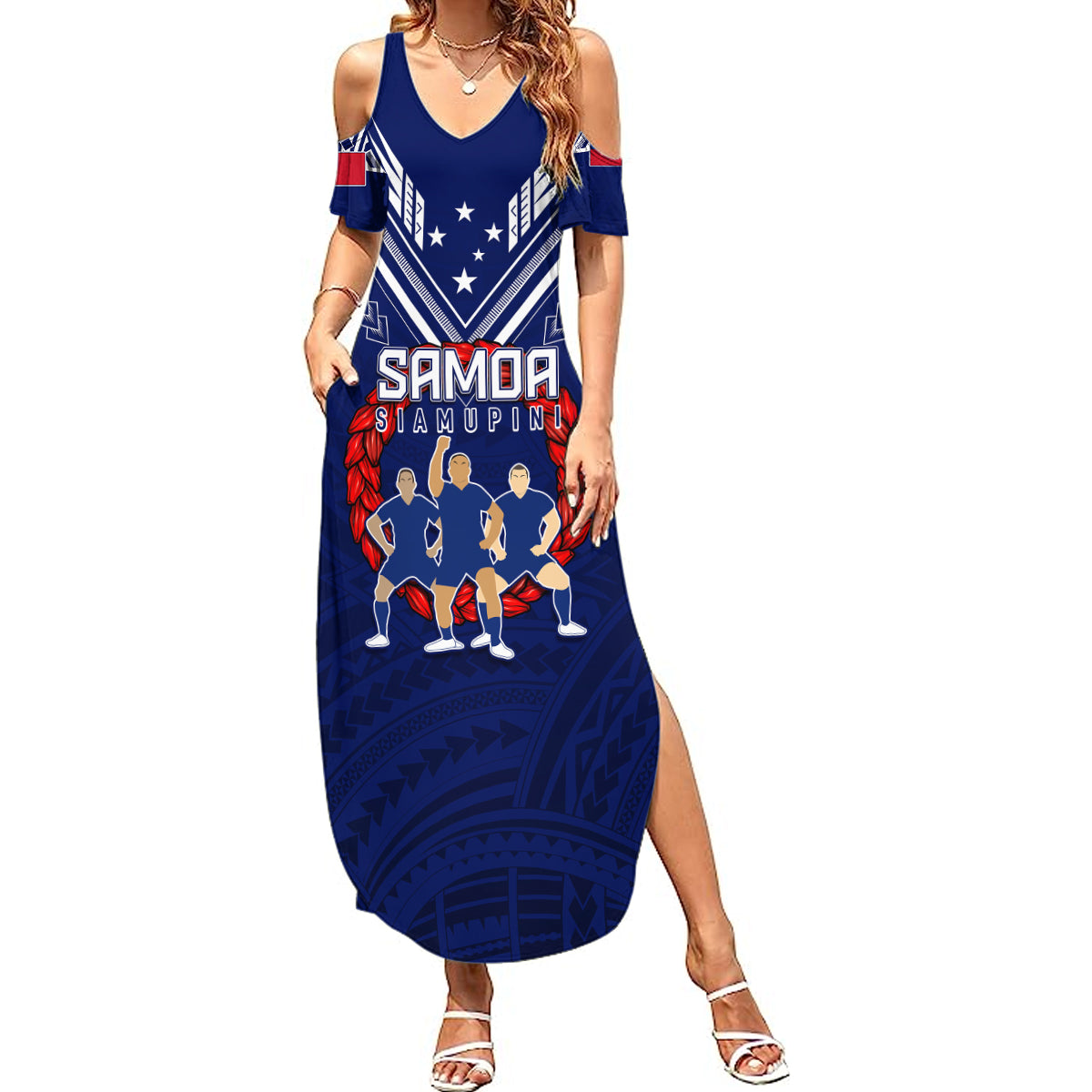 Personalised Samoa Rugby Summer Maxi Dress World Cup 2023 Siamupini Siva Tau LT7 Women Blue - Polynesian Pride