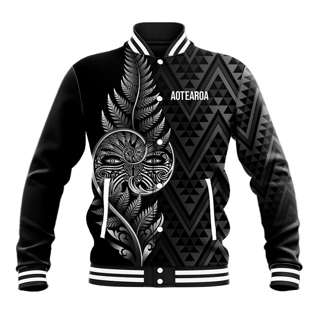 New Zealand Ta Moko Silver Fern Baseball Jacket Taniko Taniwha Motifs