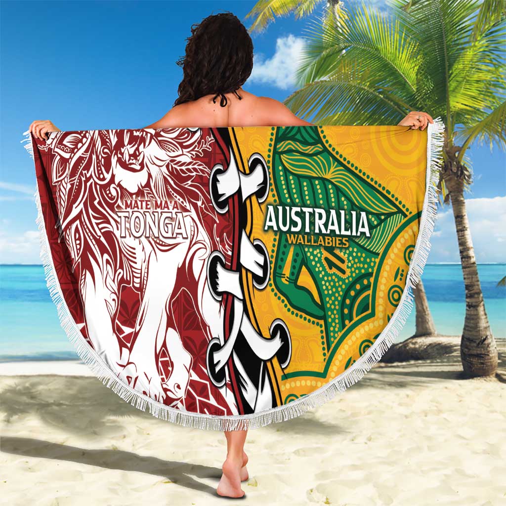 Mate Ma'a Tonga Vs Australia Rugby Personalized Beach Blanket Special Mascots LT7 - Polynesian Pride