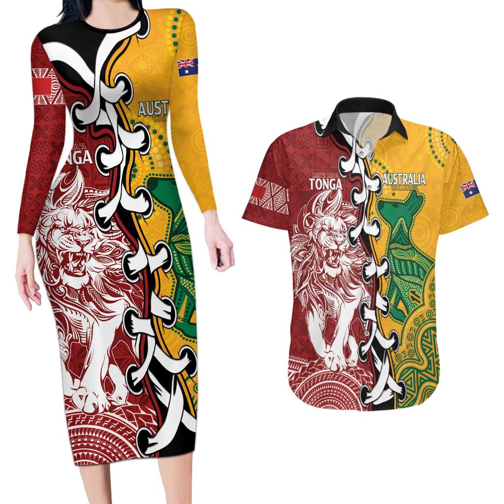 Mate Ma'a Tonga Vs Australia Rugby Personalized Couples Matching Long Sleeve Bodycon Dress and Hawaiian Shirt Special Mascots LT7 Colorful - Polynesian Pride