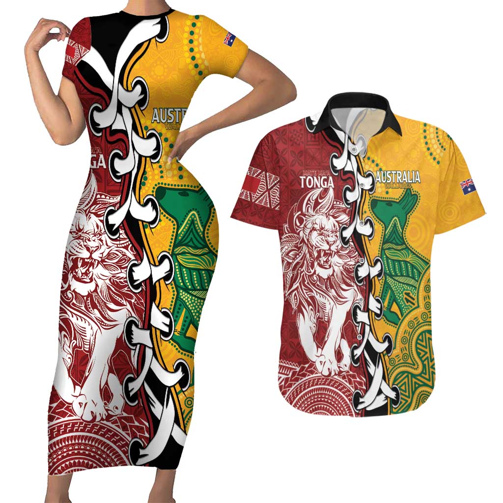 Mate Ma'a Tonga Vs Australia Rugby Personalized Couples Matching Short Sleeve Bodycon Dress and Hawaiian Shirt Special Mascots LT7 Colorful - Polynesian Pride