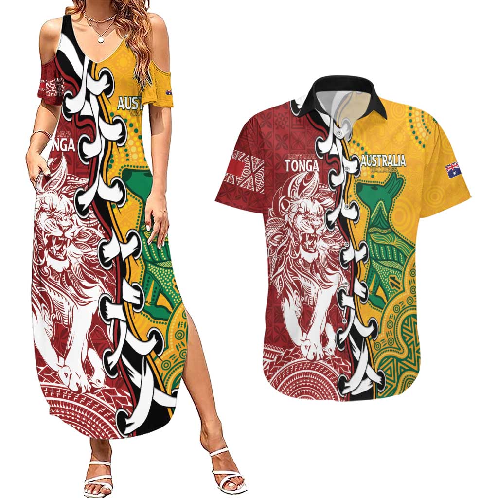 Mate Ma'a Tonga Vs Australia Rugby Personalized Couples Matching Summer Maxi Dress and Hawaiian Shirt Special Mascots LT7 Colorful - Polynesian Pride