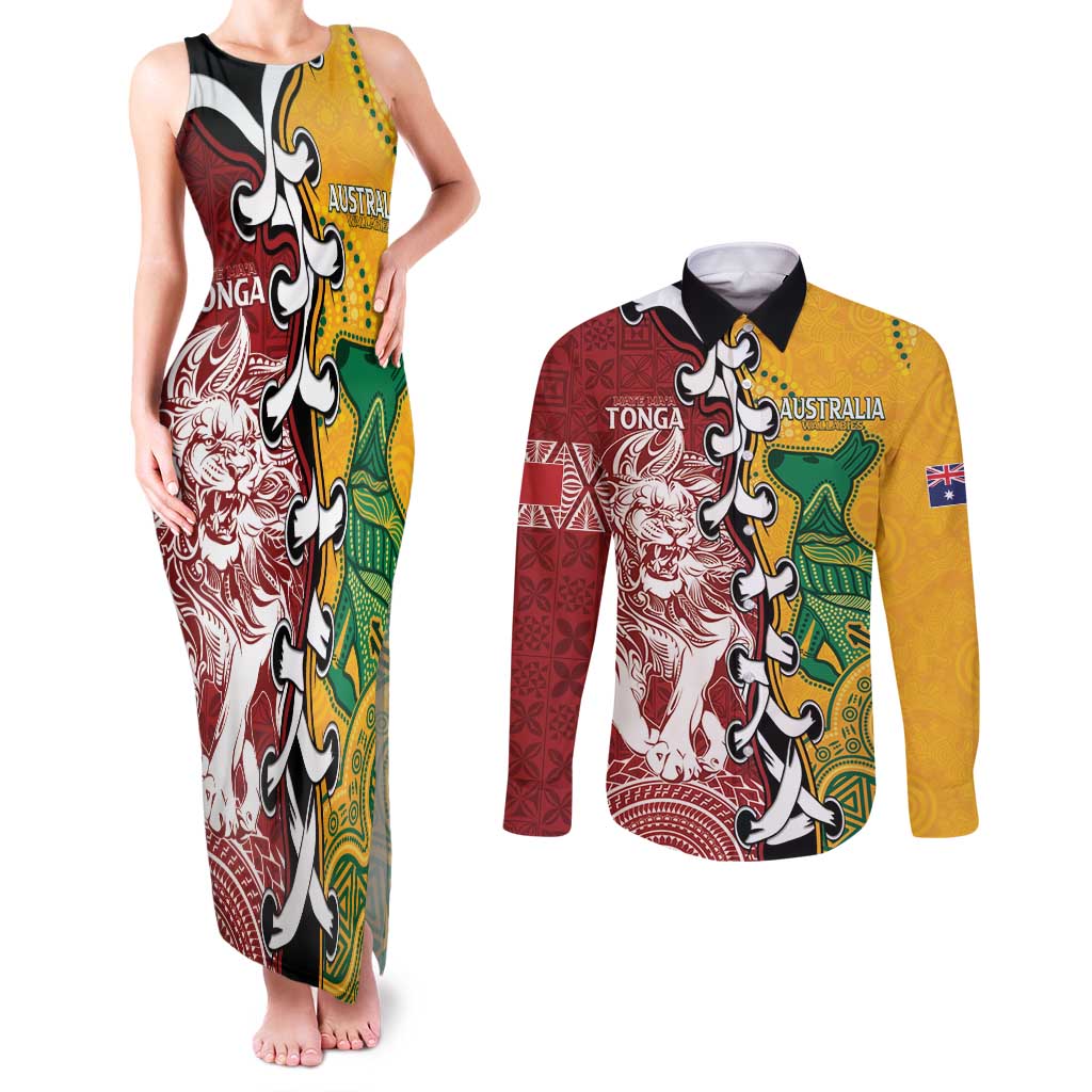 Mate Ma'a Tonga Vs Australia Rugby Personalized Couples Matching Tank Maxi Dress and Long Sleeve Button Shirt Special Mascots LT7 Colorful - Polynesian Pride