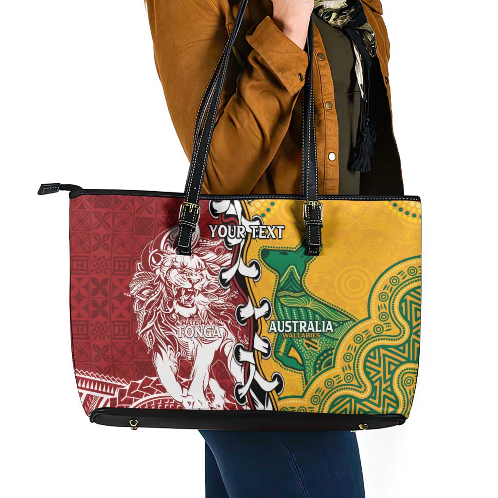 Mate Ma'a Tonga Vs Australia Rugby Personalized Leather Tote Bag Special Mascots LT7 - Polynesian Pride