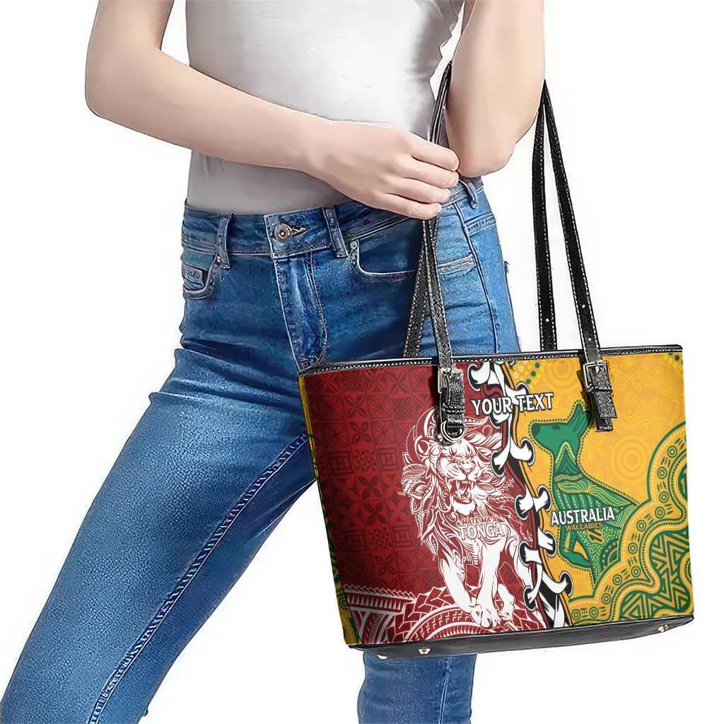 Mate Ma'a Tonga Vs Australia Rugby Personalized Leather Tote Bag Special Mascots LT7 - Polynesian Pride