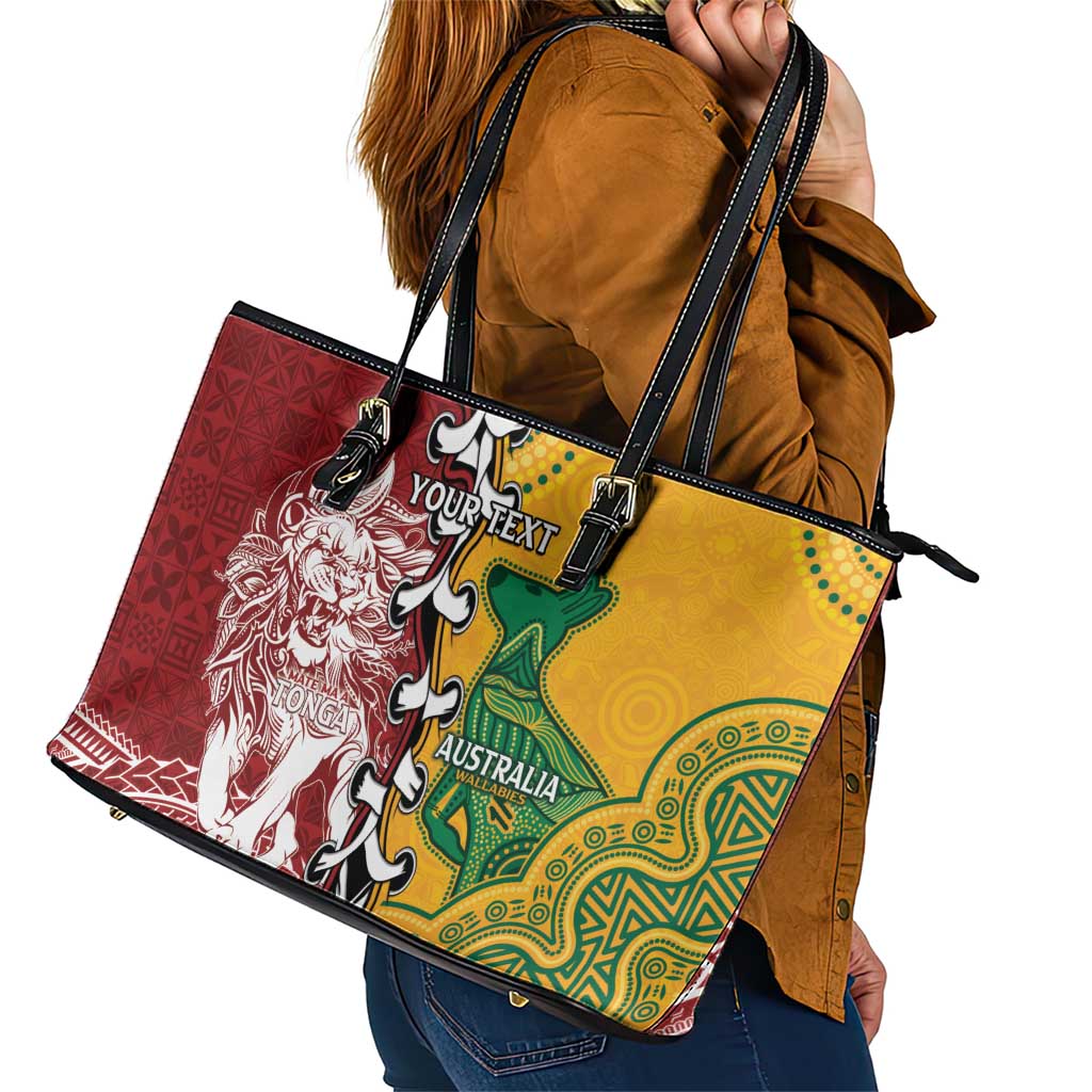 Mate Ma'a Tonga Vs Australia Rugby Personalized Leather Tote Bag Special Mascots LT7 - Polynesian Pride