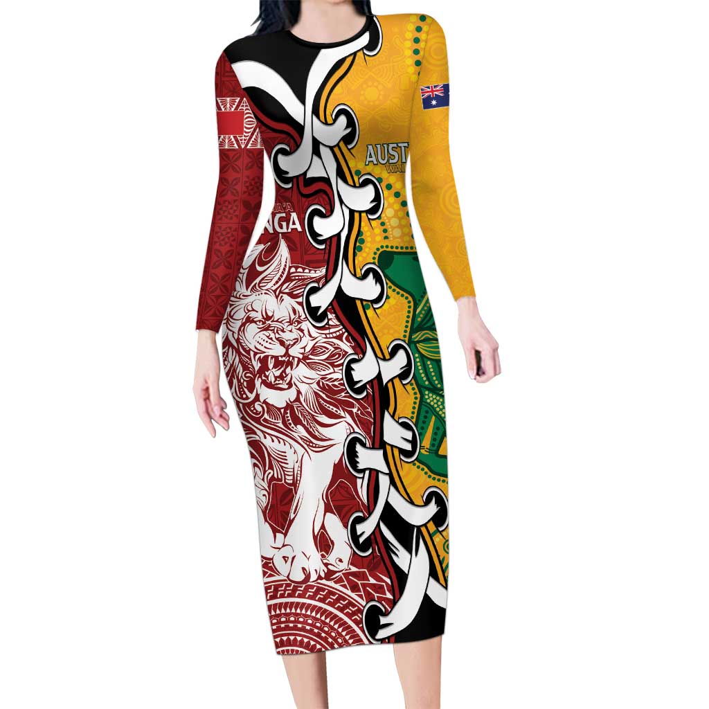 Mate Ma'a Tonga Vs Australia Rugby Personalized Long Sleeve Bodycon Dress Special Mascots