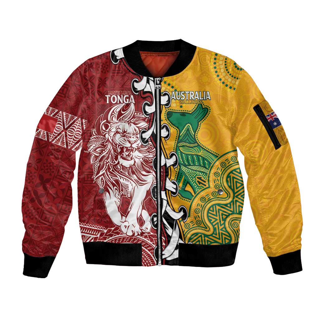 Mate Ma'a Tonga Vs Australia Rugby Personalized Sleeve Zip Bomber Jacket Special Mascots