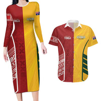Australia - Tonga Rugby Custom Couples Matching Long Sleeve Bodycon Dress and Hawaiian Shirt Minimalist Dynamic LT7 Colorful - Polynesian Pride