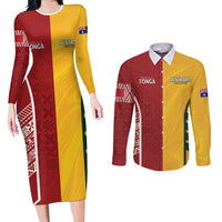 Australia - Tonga Rugby Custom Couples Matching Long Sleeve Bodycon Dress and Long Sleeve Button Shirt Minimalist Dynamic LT7 Colorful - Polynesian Pride