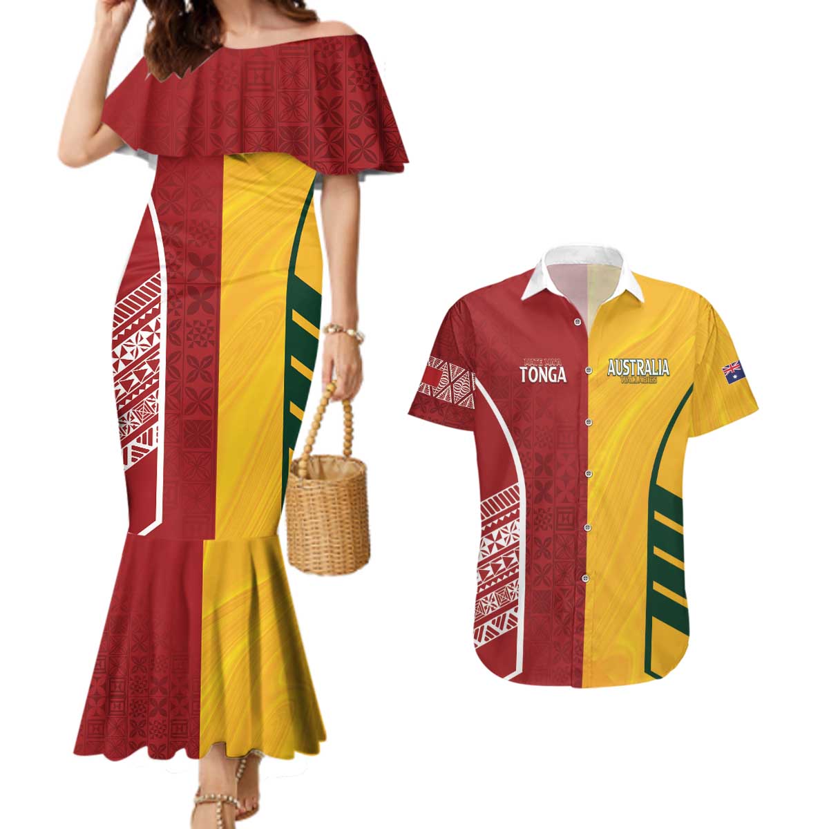 Australia - Tonga Rugby Custom Couples Matching Mermaid Dress and Hawaiian Shirt Minimalist Dynamic