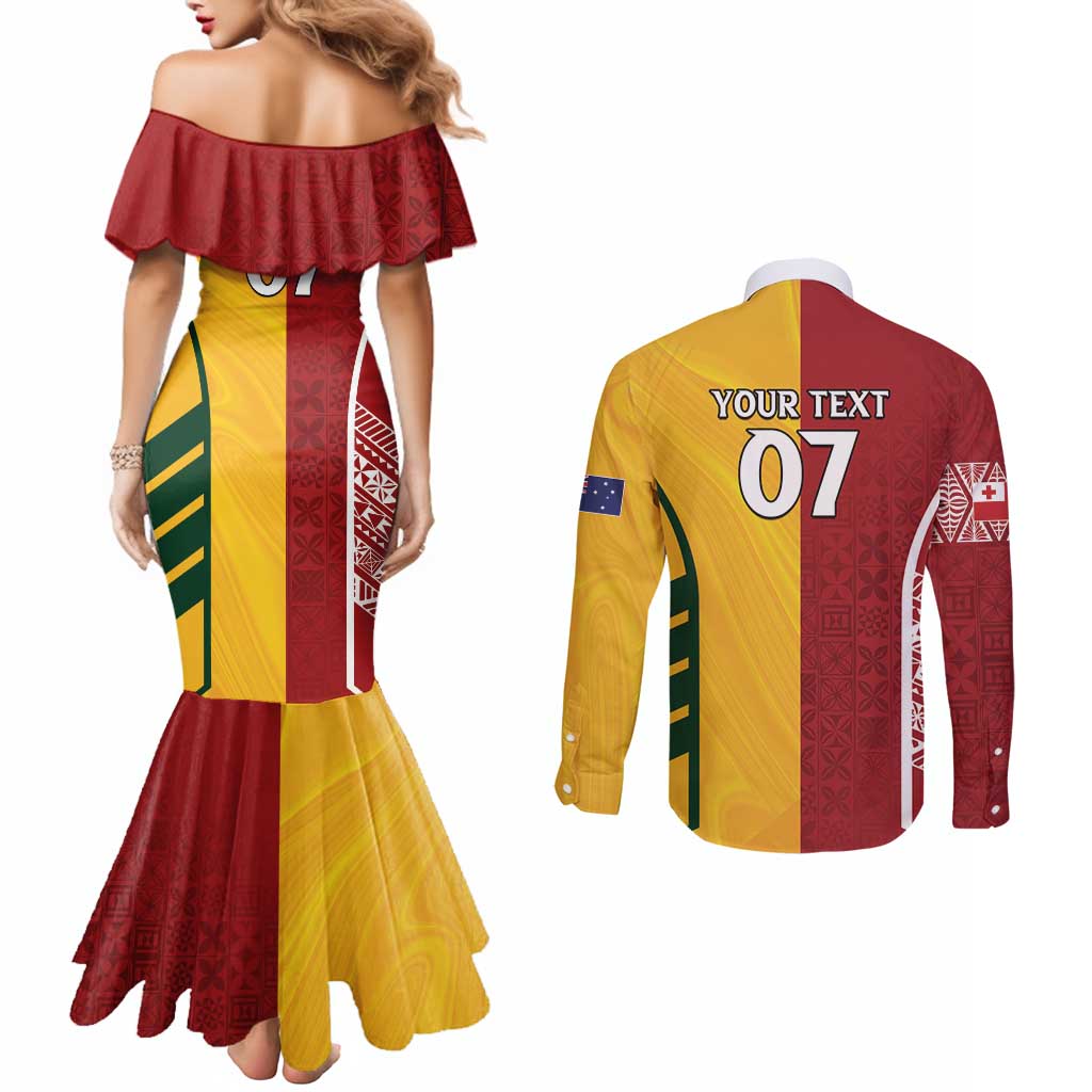 Australia - Tonga Rugby Custom Couples Matching Mermaid Dress and Long Sleeve Button Shirt Minimalist Dynamic LT7 - Polynesian Pride