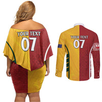 Australia - Tonga Rugby Custom Couples Matching Off Shoulder Short Dress and Long Sleeve Button Shirt Minimalist Dynamic LT7 - Polynesian Pride