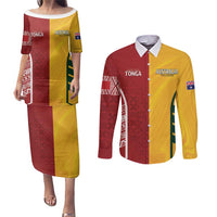 Australia - Tonga Rugby Custom Couples Matching Puletasi and Long Sleeve Button Shirt Minimalist Dynamic LT7 Colorful - Polynesian Pride